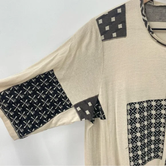 Fuga Fuga Japan Patchwork Style Blacn and Tan Pullover Dress